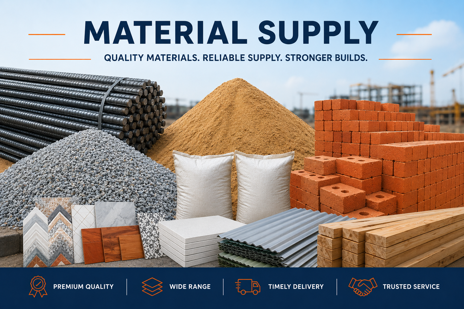 Construction materials — cement, aggregates, steel, bricks